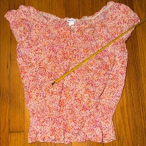 Liz & Co Floral Pink and Orange Empire Waist Off the Shoulder Blouse size Small
